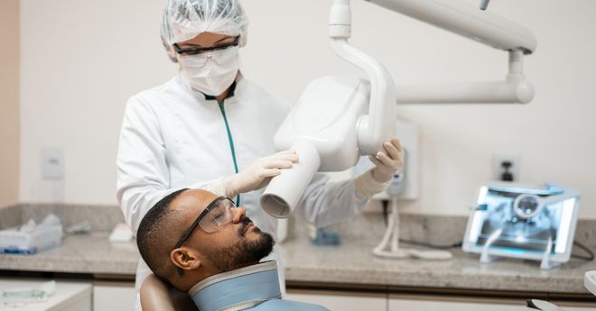 Dental patient being examined. 