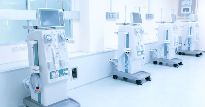 Renal dialysis machines in a healtcare setting. 